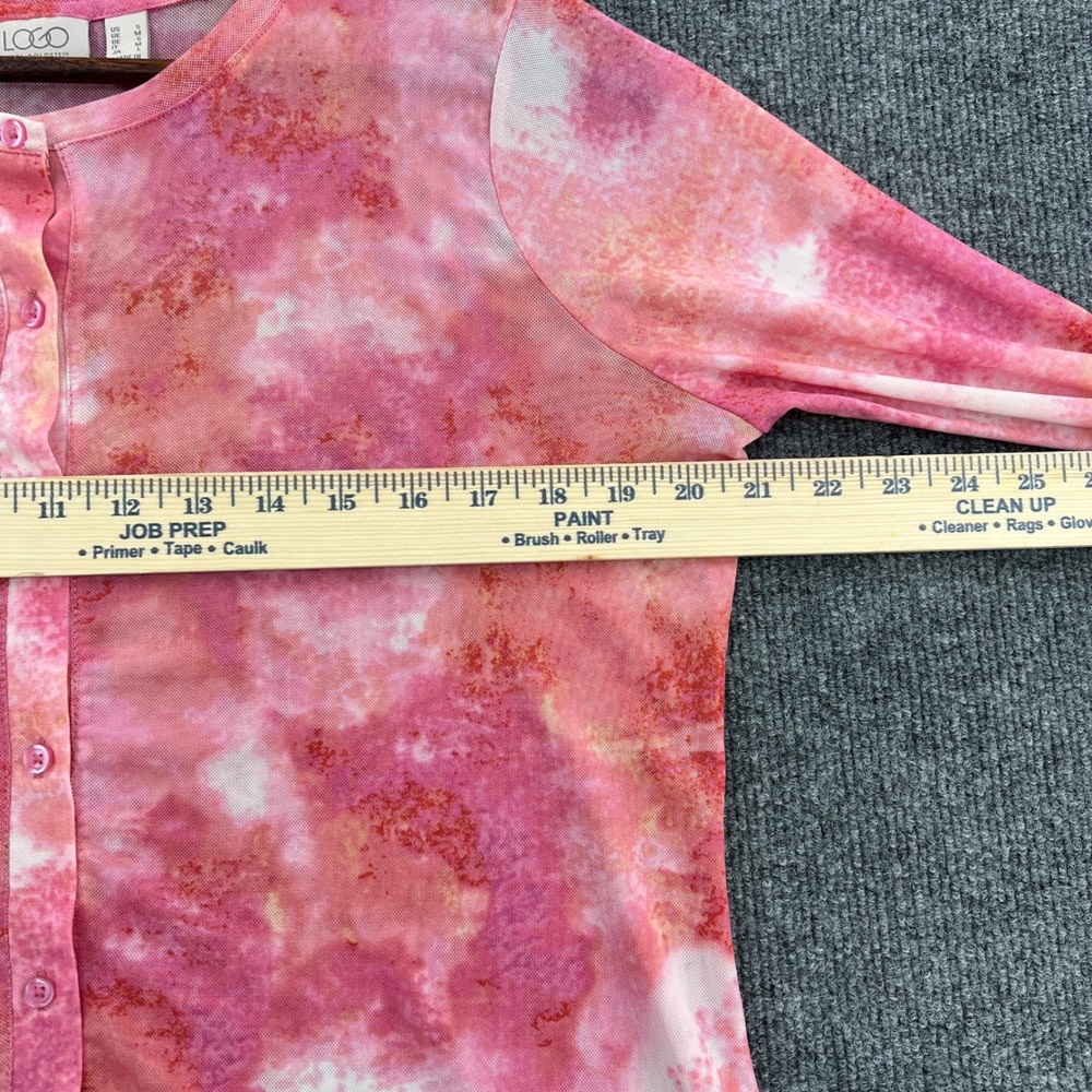 LOGO Lori Goldstein Tie Dye Mesh Button Down Top Women Small Pink Sheer Cardigan - Picture 6 of 9